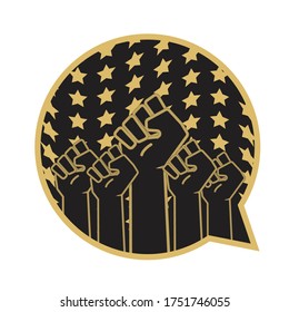 Five hand rising with stars background with bubble chat For Black Lives Matter Vector Design