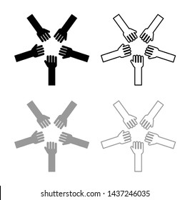 Five hands Group arms  symbols black grey set