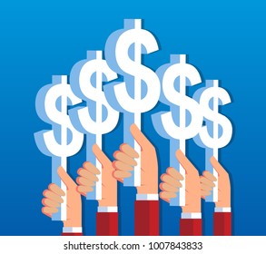 Five hands holding money