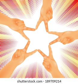 Five hands are joined by fingers in the form of a star; Eps-8;  No Mesh