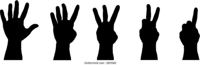 five hands with one to five fingers