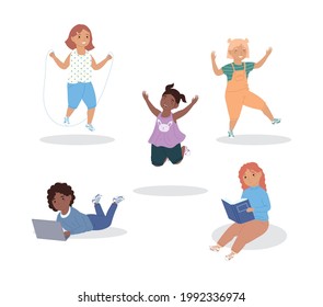 five happy interracial girls characters