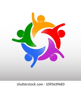 Five Happy People Connections Vector Logo Template