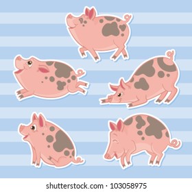 Five happy pigs prancing and playing