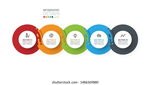 Five harmonious circle infographics on vector graphic art.