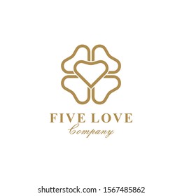 five Heart vector symbol. Valentines day ribbon logotype. Abstract line medical health logo icon design.