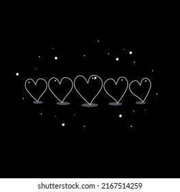 five hearts, different in size, drawn in a row. romantic cute card