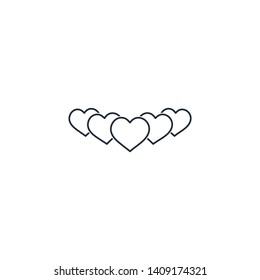 Five hearts. Vector linear icon.