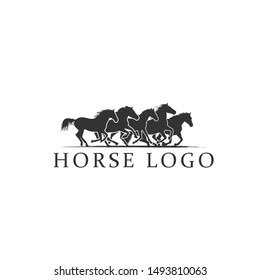 Five horse running icon vector logo