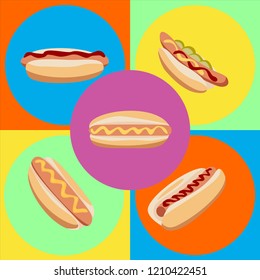 Five hot dogs. Vector illustration