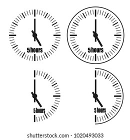 Five Hours Clock on white background. Five o'clock. Four options.