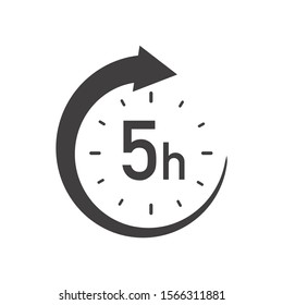 Five hours round icon with arrow. Black and white vector symbol.
