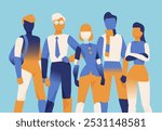 Five human characters standing together 