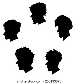 five human heads silhouette set