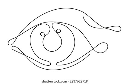 Five human senses in continuous line style. Eyes with brow in hand drawn style. 