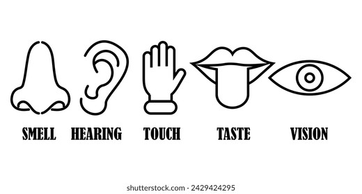 Five human senses icon set. Symbol of smell, hearing, touch, taste and vision.EPS 10