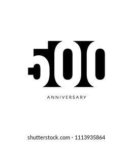 Five hundred anniversary, minimalistic logo. Five-hundredth years, 500th jubilee, greeting card. Birthday invitation. 500 year sign. Black negative space vector illustration on white background