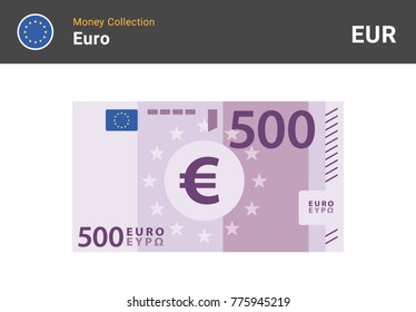 Five hundred Euro banknone. Paper money. Currency. Flat style. Vector illustration.