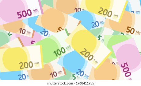 Five to five hundred euro banknotes background (flat design)