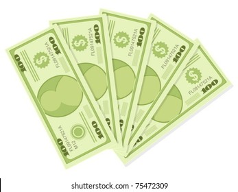 The five hundreds dollar banknotes isolated on a white background. Vector illustration.