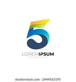 Five icon colorful, simple number logos, 3d colorful