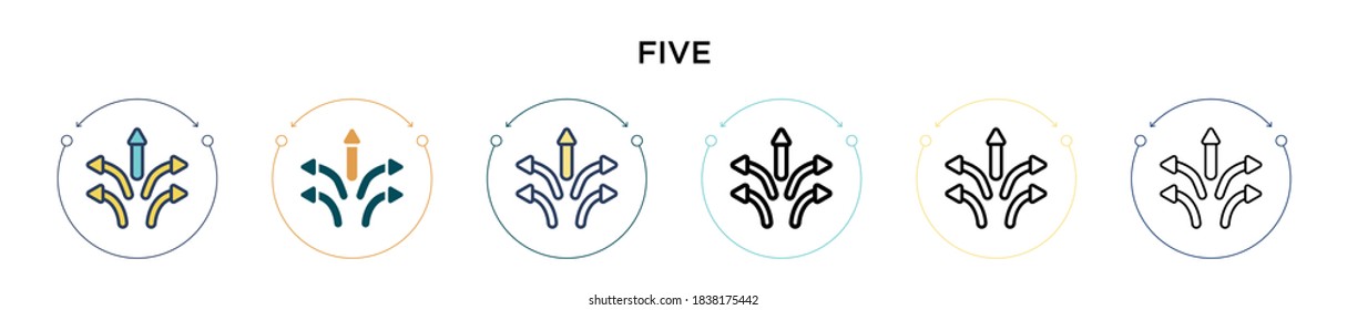 Five icon in filled, thin line, outline and stroke style. Vector illustration of two colored and black five vector icons designs can be used for mobile, ui, web
