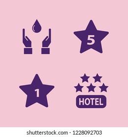five icon. five vector icons set hotel five stars, hotel one star and hands drop