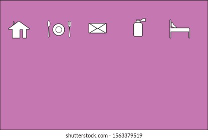 five icons on the pink background