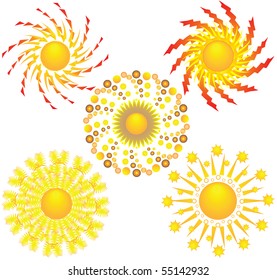 Five icons of sun.  Vector illustration.