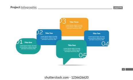 Five ideas process chart slide template. Business data. Solution, step, design. Creative concept for infographic, presentation, report. For topics like planning, management, research.