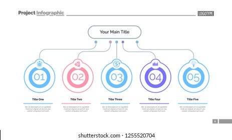 Five ideas process chart slide template. Business data. Step, flow, design. Creative concept for infographic, presentation, report. Can be used for topics like marketing, teamwork, research.