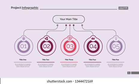 Five ideas process chart slide template. Business data. Step, flow, design. Creative concept for infographic, presentation, report. Can be used for topics like marketing, teamwork, research.