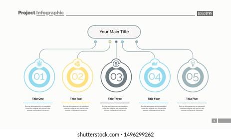 Five ideas process chart slide template. Business data. Step, flow, design. Creative concept for infographic, presentation, report. Can be used for topics like marketing, teamwork, research.