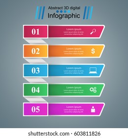 Five infographic design template and marketing icons.