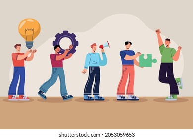 grupo de personajes de cinco personas innovadoras