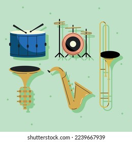 five instruments musical set icons