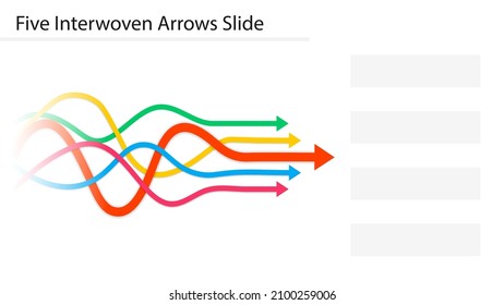 Five intertwined arrows horizontal slide template. Clipart image