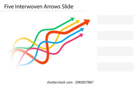 Five intertwined arrows Slide template. Clipart image