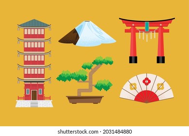 five japan culture set icons