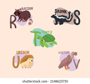 five kids alphabet animals icons