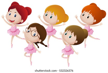 Five kids dancing ballet illustration