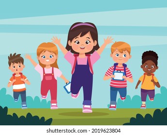 five kids running in the camp
