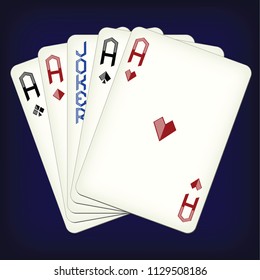 Five of a Kind - Aces and Joker - playing cards vector illustration