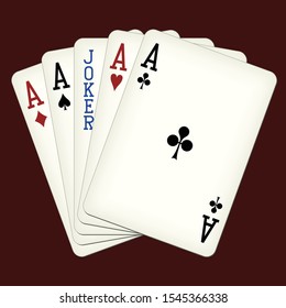 Five of a Kind - Aces and Joker - playing cards vector illustration