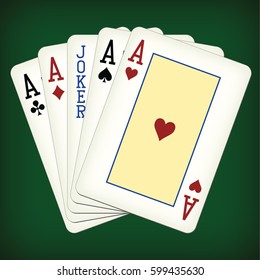 Five of a Kind - Aces and Joker - playing cards vector illustration
