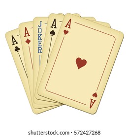 Five of a Kind - Aces and Joker - vintage playing cards vector illustration