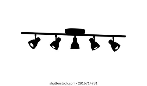 Five lamp track lighting fixture in black silhouette lamps spotlights ceiling
