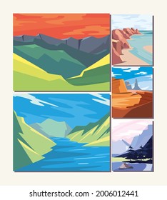 five landscapes scenes work art