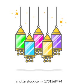 cinco linternas de diseño de ilustración estilo dos
