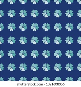 Five leaf clover seamless pattern. Light blue clover with five leaves on dark blue background.